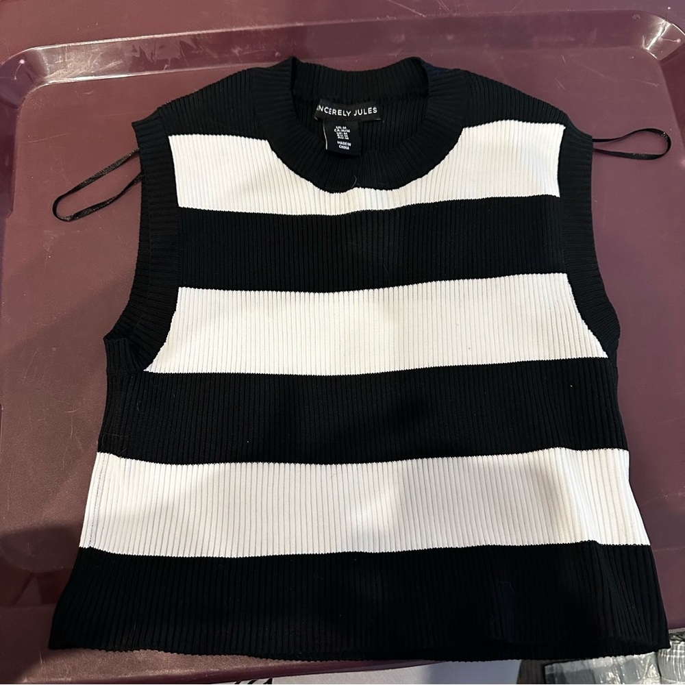 Sincerely Jules Black and White Striped Tank Top